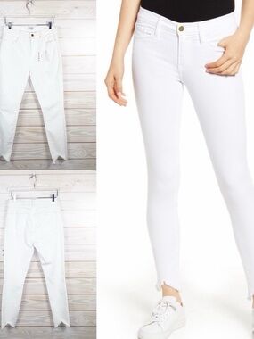 FRAME Le High Skinny White Raw Split Hem Jeans size 28